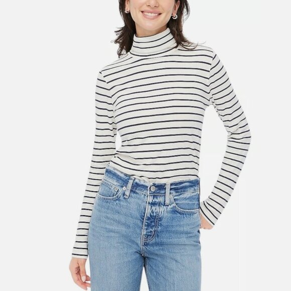 J.Crew Printed Tissue Turtleneck, Stripes, Size L - Picture 1 of 9